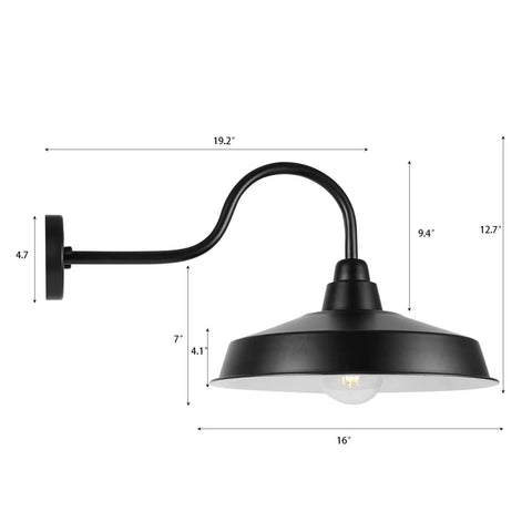 16 Inch Dome Barn Light Outdoor Wall Mount Sconce For Farmhouse Rustic Industrial Exterior Lighting Gooseneck Design