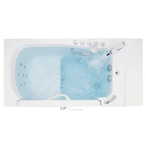 Sleek 32X52 Acrylic Transfer Walk In Tub With Heavy Duty Hydro Massage And Microbubble Jets, top view with water jets.
