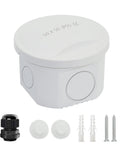 Heavy Duty Waterproof Junction Box IP55 Dustproof Abs Plastic Electrical Enclosure For Outdoor Wiring Projects Built Like A Tank With No Sweat Sealing In White with connectors, screws, and plugs.
