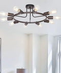 Modern Sputnik Chandelier In Oil Rubbed Bronze 10 Light Mid Century Semi Flush Mount Ceiling Light Fixture With Cool Retro Industrial Vibe For Living Room Dining Room Bedroom