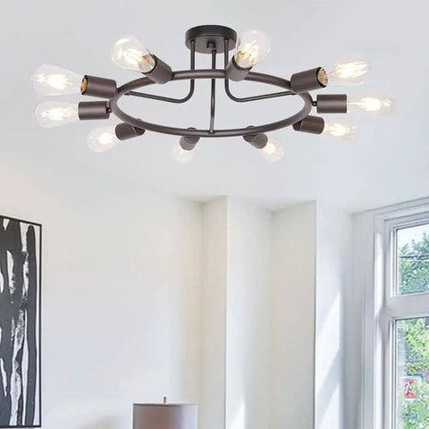 Modern Sputnik Chandelier In Oil Rubbed Bronze 10 Light Mid Century Semi Flush Mount Ceiling Light Fixture With Cool Retro Industrial Vibe For Living Room Dining Room Bedroom