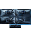 Flat Out Solid Single Monitor Arm With Butter Smooth Twist For Zero Drama Desk Setup A Total Game Changer For Cluttered Workspaces Heavy Duty Bracket Locks Screens Secure Every Time mounted on four monitors in a sleek arrangement.