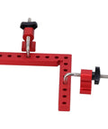 Dead Nuts On 90 Degree Woodworking Corner Clamping Jig features red aluminum with dual scales for accurate right angle alignment.