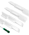 4 Pack White Reinforced Nylon Shower Door Bottom Seal Guides For Glass Sliding Doors And Enclosures Durable Corrosion Resistant Sill Rails Easy Install Replacement Kit Including A Dual Purpose Screwdriver Ideal For DIY Shower Door Maintenance