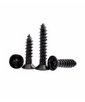 Black Carbon Steel Self Tapping Wood Screw Set With Cross Countersunk Heads for DIY use, various sizes shown