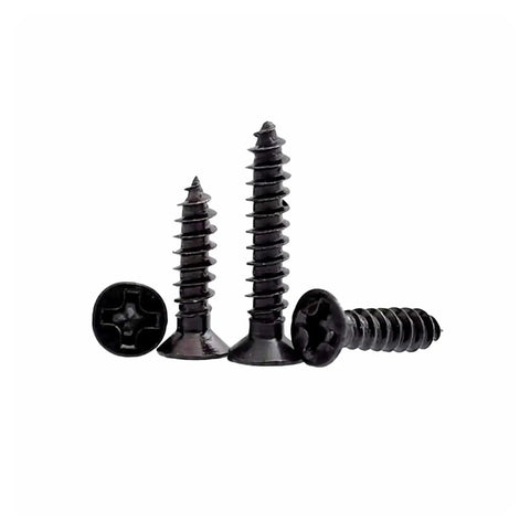 Black Carbon Steel Self Tapping Wood Screw Set With Cross Countersunk Heads for DIY use, various sizes shown