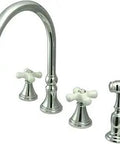 Governor Deck Mount Kitchen Faucet With Dope Brass Sprayer, Polished Chrome Finish, Eight And A Quarter Inch Spout, Six Seven Eighths Inch Clearance, 1.8 GPM Flow, California Title 20 Compliant faucet set with brass sprayer and chrome finish