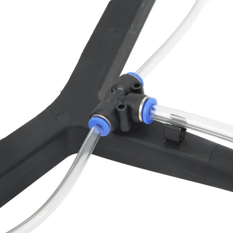 Close-up of Y Type Double Nozzle for Plant Protection Drones, showing tube connections, nylon rubber construction, black 215g
