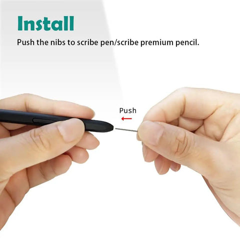 Hands installing the nibs into the Kindle Scribe pen from the Top Shelf Replacement Tips For Kindle Scribe Pen Plus Premium Pencil 10 Pack.