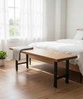 Wooden bench with 16 Inch Metal Table Legs for DIY Coffee End Tables Black Set of 2 Heavy Duty Steel Replacement Legs.