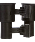 Heavy Duty Black Portable Clamp On Cup Holder And Versatile Dual Drink Caddy side view showcasing secure clamp design and container layout.