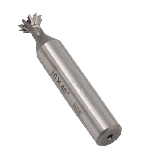 Dovetail cutter end mill, angled view, 10 mm diameter, 45° HSS, Amazon