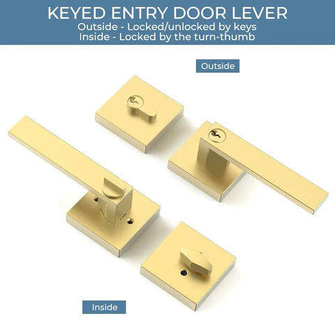 Keyed Entry Lever And Single Cylinder Deadbolt Door Handle Set In Satin Brass Finish For Exterior Door Keyed Alike Lockset Built To Last Gold Tone Reversible Interior Thumb Turn Easy Install