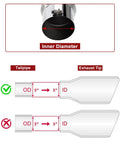 Diagram showing diesel exhaust tip 5 inch inlet 6 inch outlet stainless steel bolt on tail pipe tip with correct fitment details