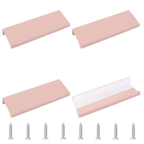 Four Pack Finger Edge Pull Aluminum Alloy Concealed Drawer Pulls Self Adhesive Invisible Cabinet Handles 120mm Ballet Pink