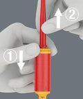 Kraftform Adjustable Torque Handle With VDE Safety 0.3 to 1.2 Nm Series 7400 showcased during adjustment with white gloved hands.