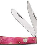 Trapper Pocket Knife With Four One Eighth Inch Closed Blade Stainless Clip And Spey Blades Frosted Appaloosa Blade Etching Red Appaloosa Bone Handles