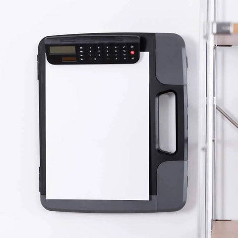Everyday Carry Clipboard Organizer With Built In Calculator Water Resistant Document Case And Portable Writing Pad Holder For School And Office The 300 Sheet Capacity Organizer For Meetings black plastic clipboard with calculator and paper pad