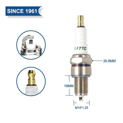F7TC Spark Plug Replacement For NGK 3785 BP7ES, 14mm thread, 19mm length, 20.8mm hex, compatible with GX120-GX390 engines
