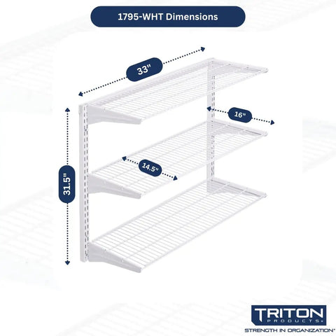 Beefy Three Tier Wire Shelving Unit For Home And Garage With 375 Lb Per Top Track Capacity, Adjustable, White Epoxy Coated Steel