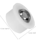 Close-up of 12pcs Steel Ball Transfer Casters with Nylon Housing, 0.7x0.5in, showing steel ball in white nylon housing.