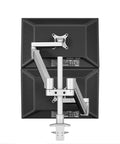 Premium Full Motion Dual Monitor Stand With Smooth Gas Struts And Slick Cable Routing For A Sweet Desk Setup holding two monitors from behind.