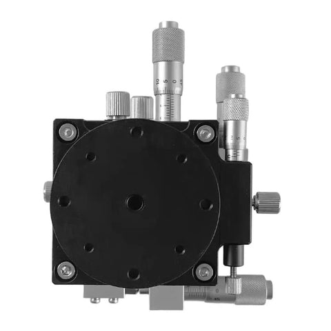 Top view of LT60-LM Four Axis Manual Linear Positioning Stage With XYZR precision showing compact 60x60mm table and controls