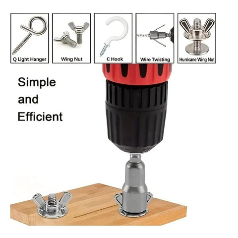Drill with Two Pack Wing Nut Driver Set With Quick Connect Hex Shank One Quarter Inch For Panel Wing Nuts Screws Eye C Hook Bolts Q Hanger And Wire Twisting Heavy Duty CRV Steel Handyman Tool Kit