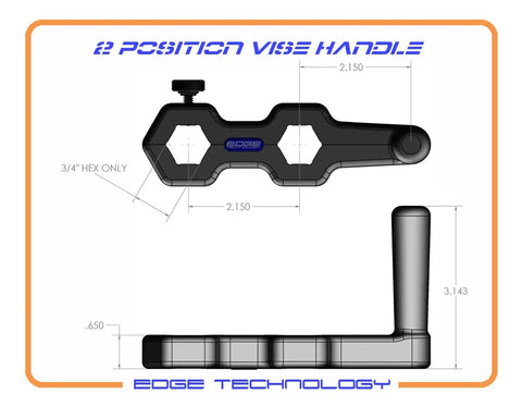 Diagram of Dual Position Quick Release Vise Handle, Heavy Duty Aluminum Speed Grip for 3/4 Hex Mill Machines dimensions.