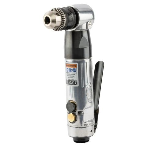 Right Angle Reversible Air Drill With Three Eighths Inch Keyed Chuck, 1800 RPM, 0.33 HP, Aluminum Housing For Durable Performance