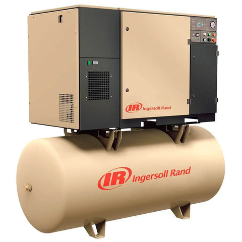 Heavy Duty Rotary Screw Air Compressor 15 HP 460 Volt 3 Phase with storage tank, designed for industrial use and reliability.