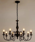 Metal 8 Light Candle Style French Country Chandelier Black Farmhouse Pendant Lighting For Kitchen Island, Dining Room, Bedroom, And Living Room, 30 Inch Diameter, Modern Rustic Vibe