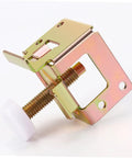 Rock Solid Adjustable Cabinet Levelers With Swivel Floor Cups For Tables And Workbenches Custom Height Design Makes Setup Hella Quick and Keeps Floors Totally Scratch Free In Rose Gold Steel Four Pack, showing a close-up of the metal bracket.