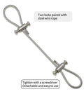20 Pack Adjustable Wire Rope Clips For 2mm And 3mm Ropes installed with threaded screws on steel cable