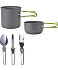 Grab and Go Camping Tableware Kit With Foldable Spoon Fork Knife Kettle and Cup Ultra Compact Lightweight Cookware Set