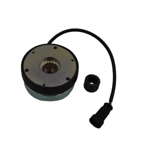 Electromagnetic brake for forklift, round metal housing with wiring harness and plug connector