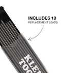 Close-up of 10 pack graphite lead refills for 2.8mm Mechanical Carpenter Pencil With Built In Sharpener And 10 Pack Graphite Lead Refills For Deep Hole Marking In Woodworking And Construction Pro Grade Marking Tool Set.