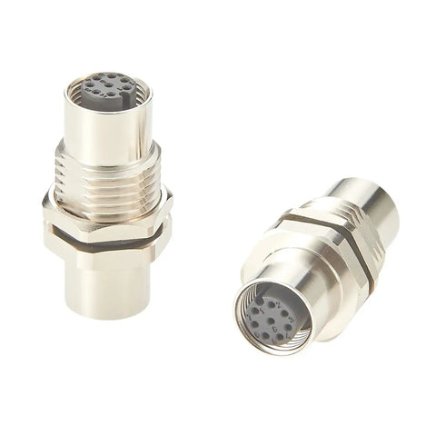 M12 A Code 8 Pin Female To Female Bulkhead Connector IP67 Waterproof Circular Receptacle, gold plated, for automation