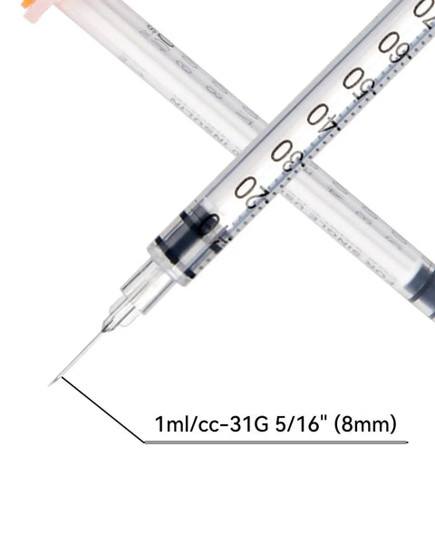 Disposable U-100 1 Ml Syringes, 31G 5/16 In 8 mm Length, Thin-Walled, Leak-Proof Design, Individually Wrapped Lab Supplies, Pack Of 100 For Clean Use, Easy Dosing, Accurate Readouts, No-Fuss Medical And Lab Work. 1ml syringe 31G 5/16in 8mm