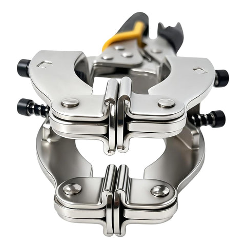 Close-up of Locking C Clamp Pipe And Tube Clamp With Four Non Slip Pads 11 Inch Heavy Duty Adjustable Welding Clamp for round tube 2 to 3.5 inch capacity