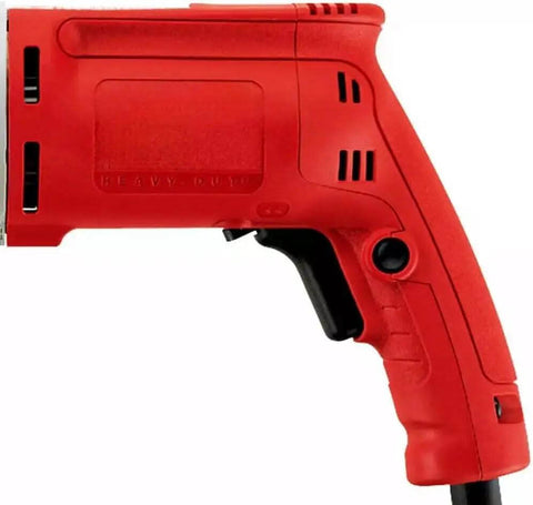 Heavy Duty Corded Power Drill With Beast Mode 8 Amp Motor delivering high torque, red casing, ergonomic grip for various materials.