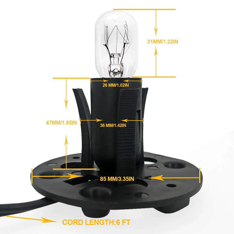 Close-up view of the bulb holder with dimensions for the Himalayan Salt Lamp Cord Set With Dimmer Switch and a 6 Foot Cord