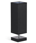 Modern Wood Table Lamp For Bedroom And Nightstand With Square Fabric Shade Minimalist Reading Light For Desk Living Room Or Office Black
