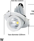 Heavy Duty Led Recessed Ceiling Downlight Featuring 360 Degree Swivel Spotlight, Chrome Mirror Finish, Airtight Ceiling Mount, 7 Watt 6000k Daylight Output, Quick Setup That Throws Light Across Any Room with dimensions shown.
