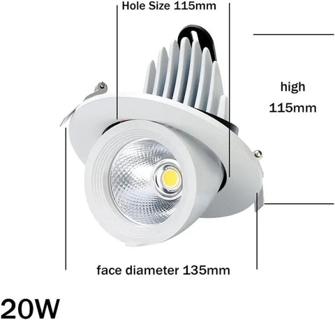 Top Notch 7W LED Recessed Ceiling Lights With Slick 360 Degree Swivel Chrome Mirror Trim And Heavy Duty Airtight Build for precise installation dimensions.