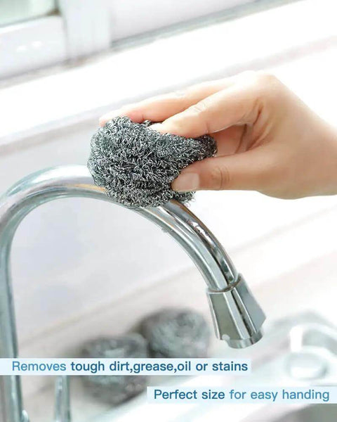 Heavy Duty Stainless Steel Scrubber Pads For Tough Kitchen Scrubbing On Dishes Pots Pans Ovens Grills And Sinks Ergonomic 2.4 Inch Diameter Durable Spiral Wire That Will Not Rust Or Fray 12 Pack For Beat Grime Fast And Easy Cleanup in use