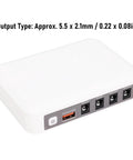 Top Shelf Uninterruptible Power Supply With Dc Output And 7800Mah Ups Battery Backup To Keep Routers And Modems Running Smooth Through Blackouts So You Can Ride Out Grid Failures Without Dropping Calls Or Stalling Your Hustle. White UPS with multiple DC outputs and USB port.