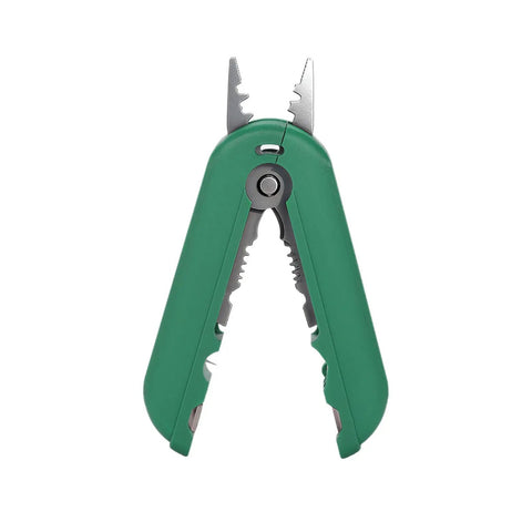Compact Palm Sized Multifunctional Cable Stripper For Networking Cables with green handle and metal blades, ideal for Cat5 and Cat6.