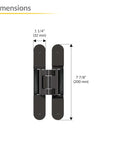 Concealed Hinge For Thick Doors 200 Mm TECTUS TE 540 3D Adjustable with 180 Degree Opening, rustic umber, front view with dimensions