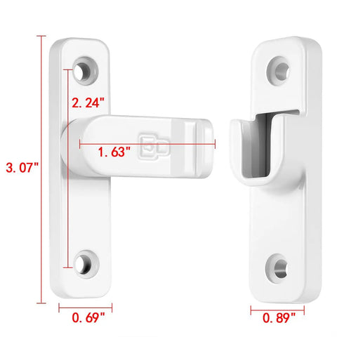 Heavy Duty White Zinc Alloy Barn Door Latch Hardware For Sliding Wooden Doors showing dimensions of parts in white finish